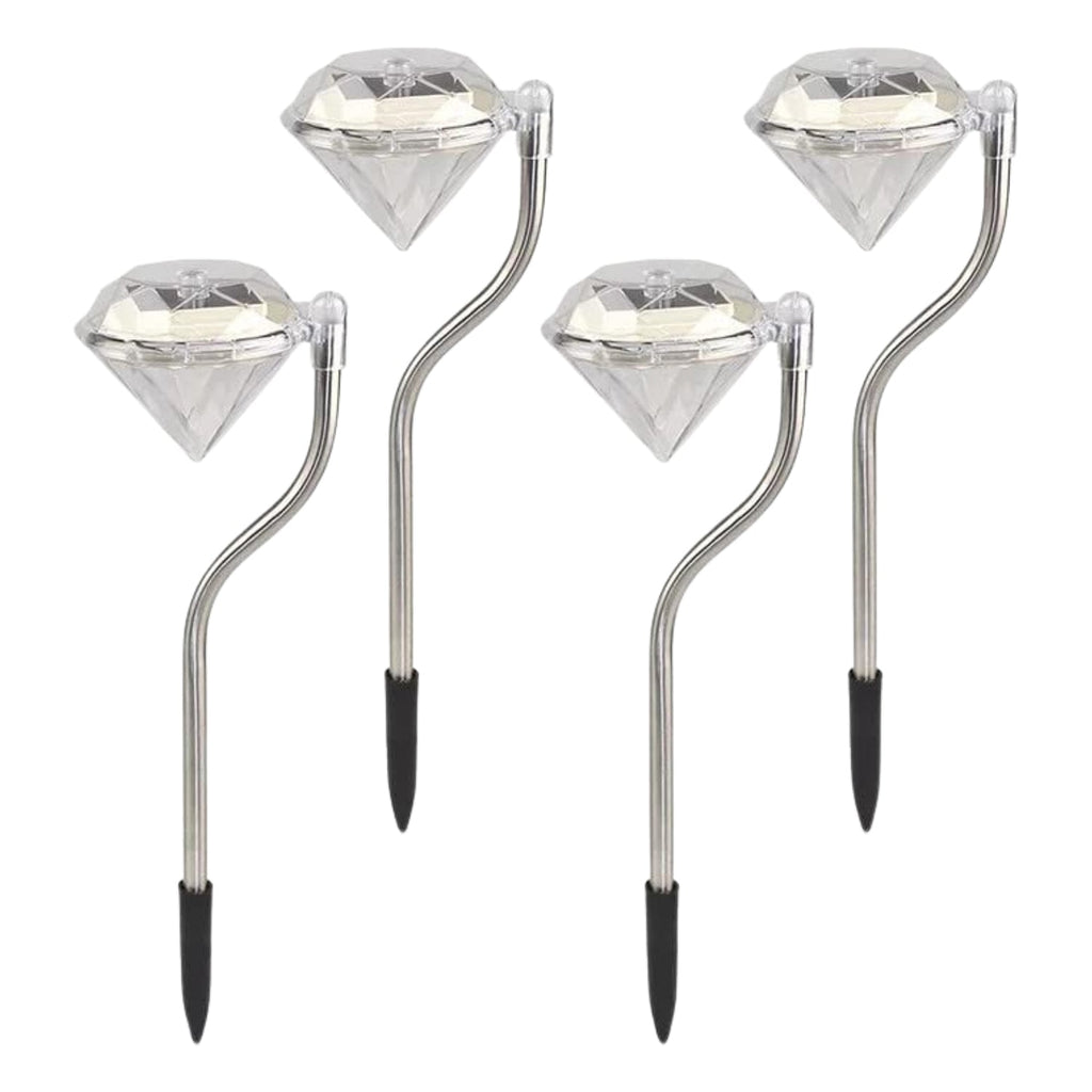 Overhead view of diamond solar garden light showing crystal head and LED glow