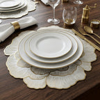 Dining table with floral PVC placemat, waterproof and stain-resistant