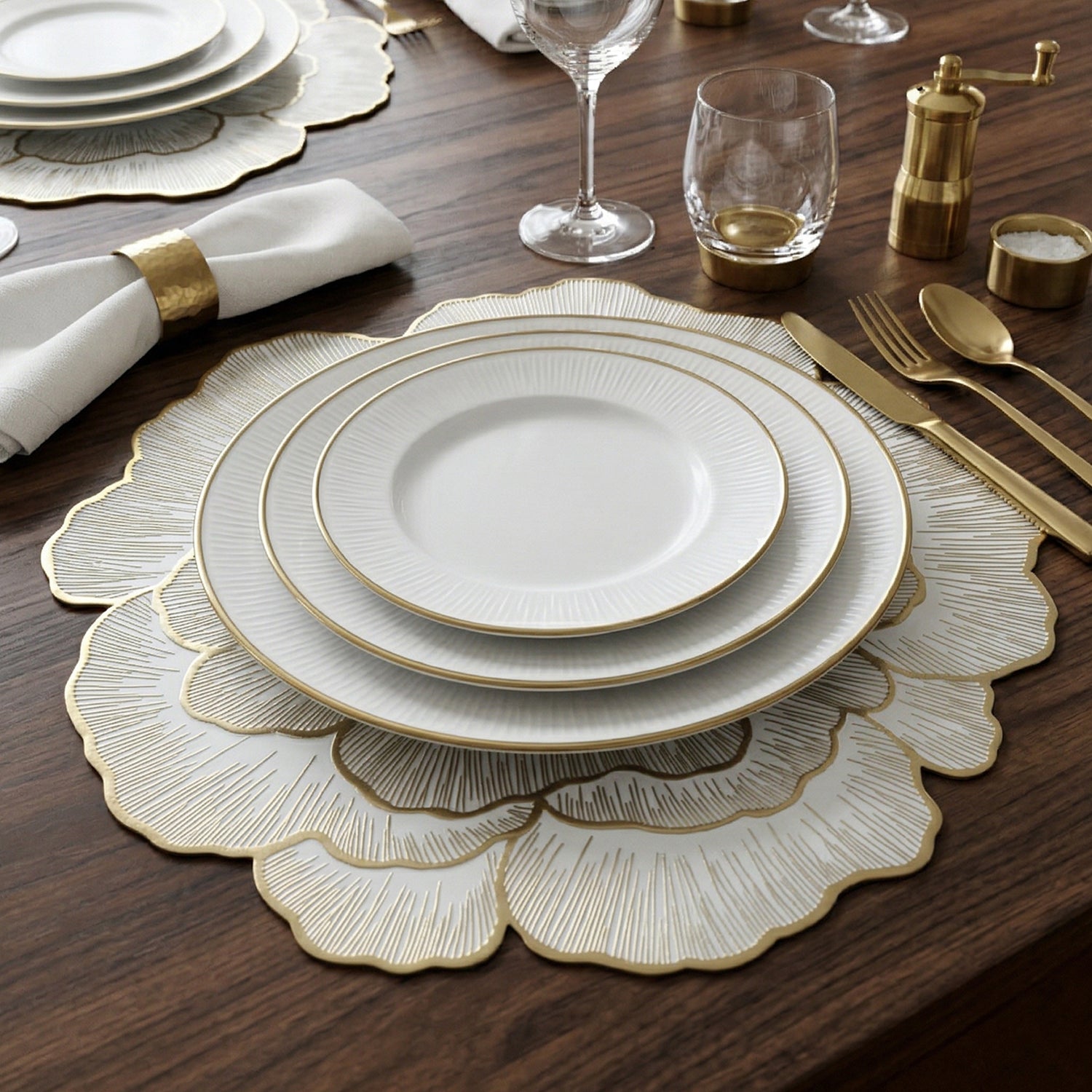 Dining table with floral PVC placemat, waterproof and stain-resistant