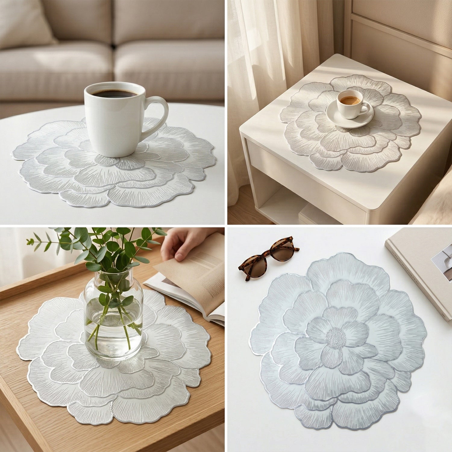 Decorative floral PVC table mat on a dining surface