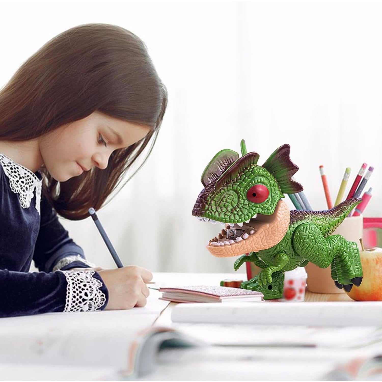 Cartoon dinosaur school stationery gift set with scale and sharpener