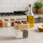 Compact spice dispenser for salt and pepper with lightweight plastic design