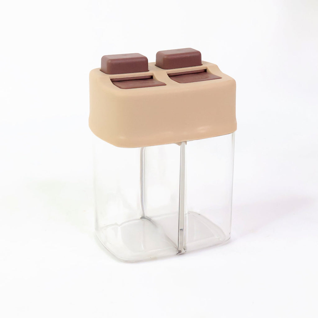 Transparent salt and pepper shaker set with dual lids for controlled pouring