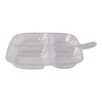 Close-up of plastic serving tray compartments separated clearly