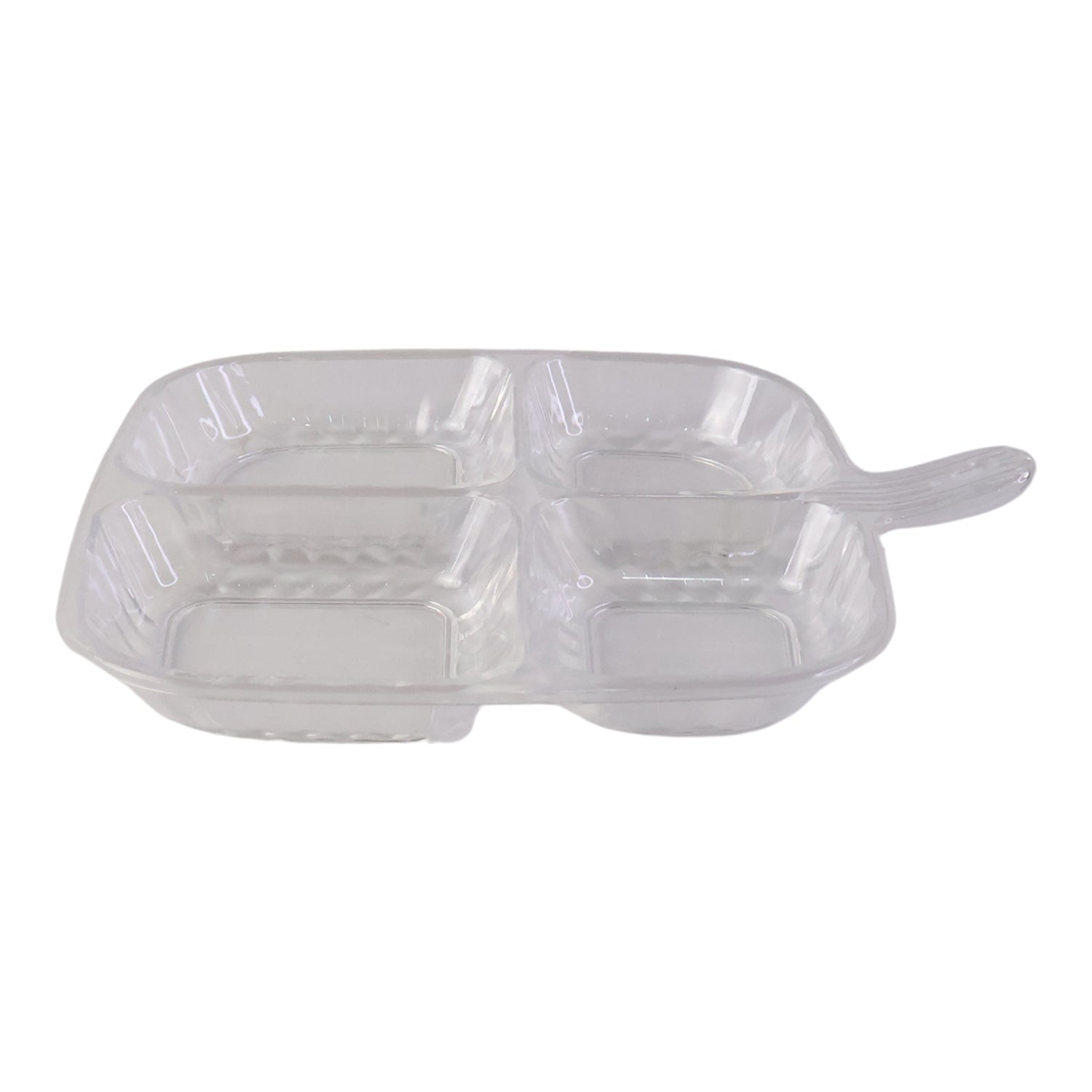 Close-up of plastic serving tray compartments separated clearly