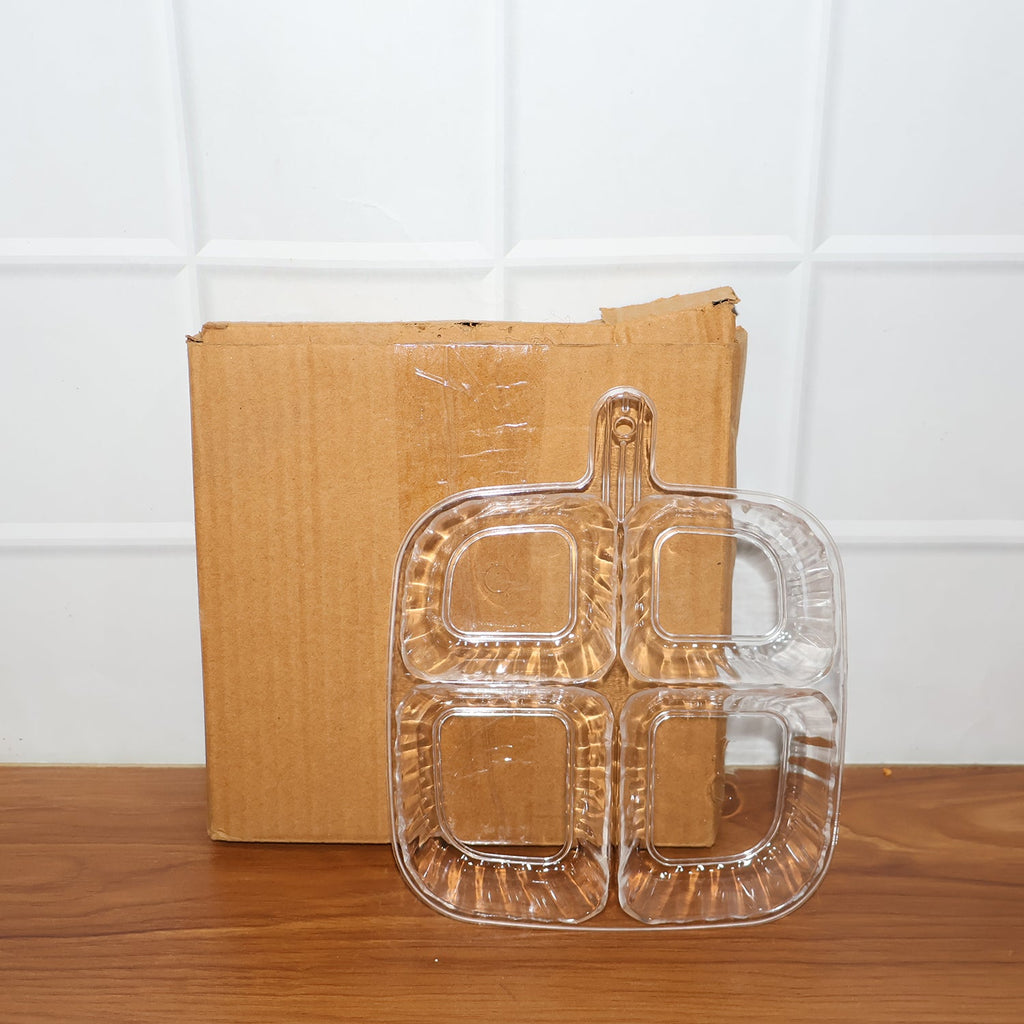 Clear plastic serving tray displayed in kitchen setting