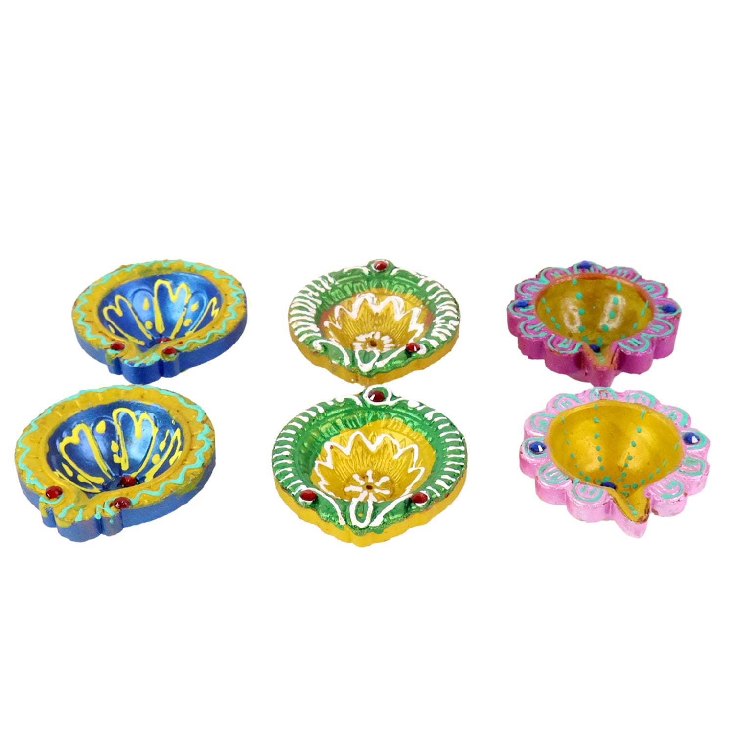 Decorative clay diya lamps hand-painted in multicolor traditional style