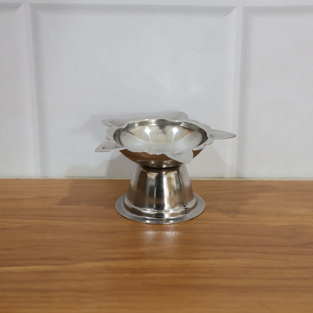 Big ornamental stainless steel diya stand ideal for pooja and festivals
