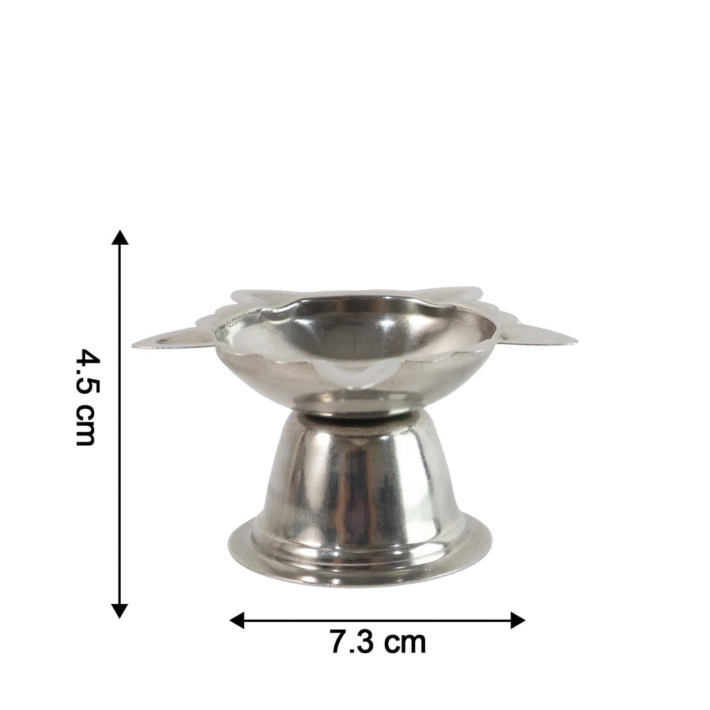 Traditional sunflower oil lamp holder in stainless steel for home mandir