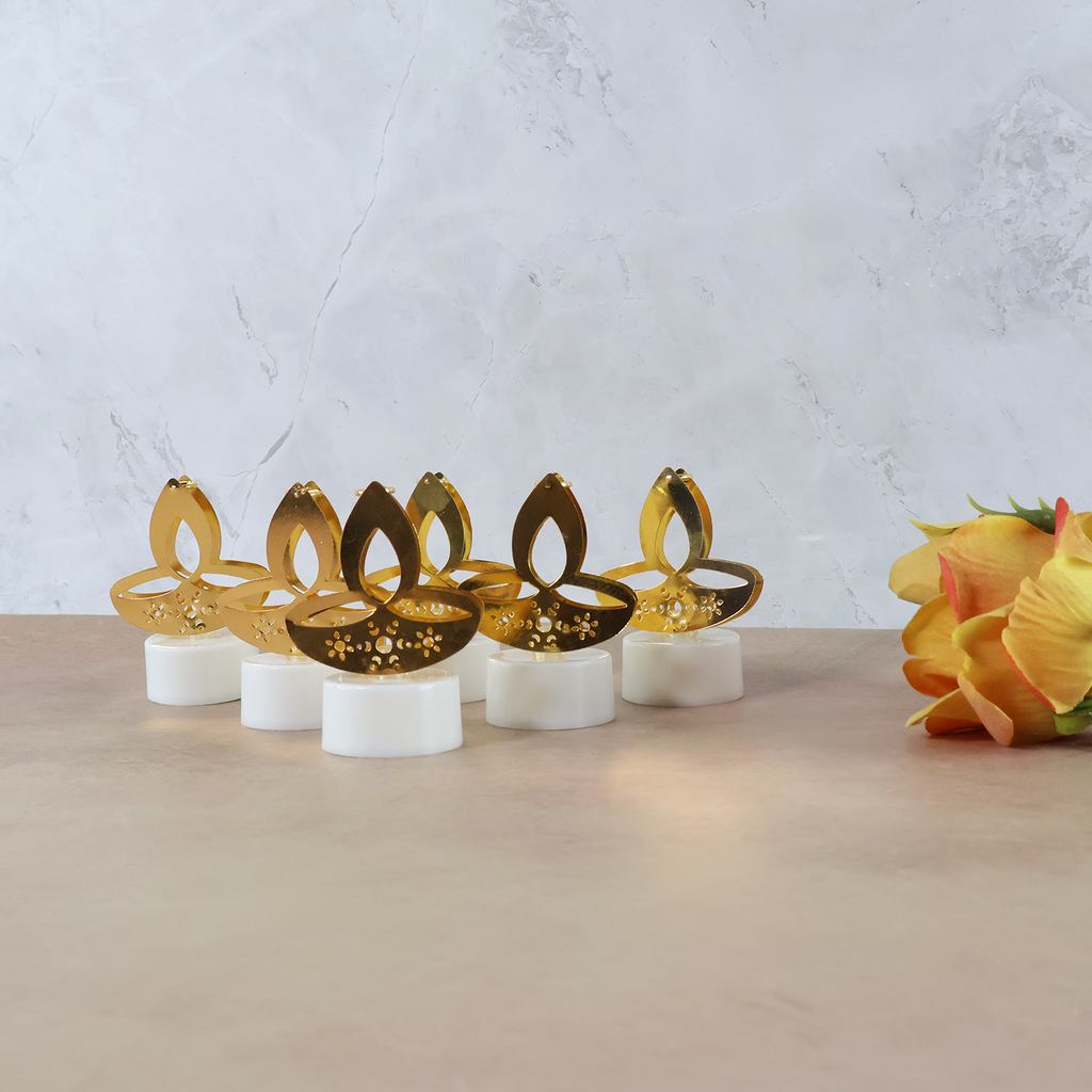 Golden diya LED tealight candle side view