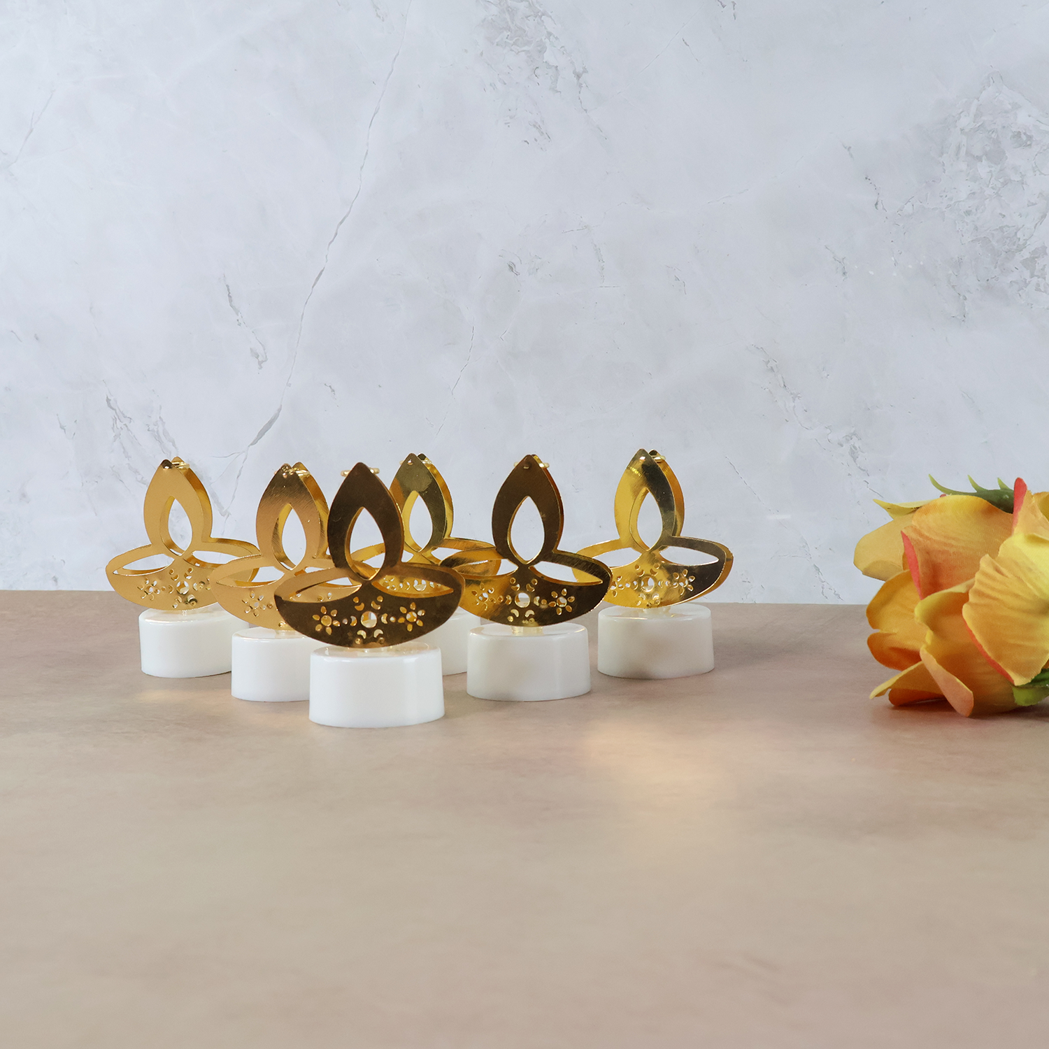 Golden diya LED tealight candle side view