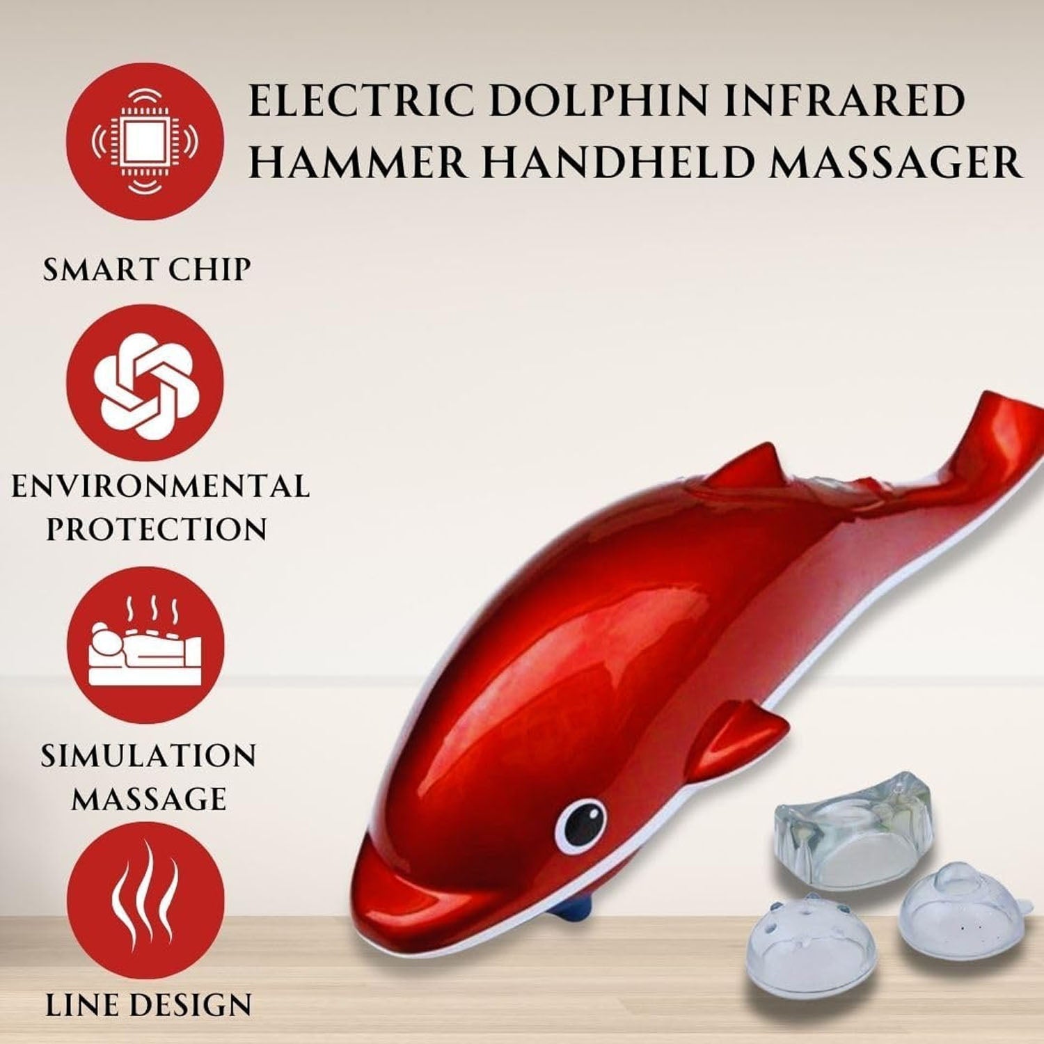 Detail of the Dolphin Massager's head with magnetic therapy points.