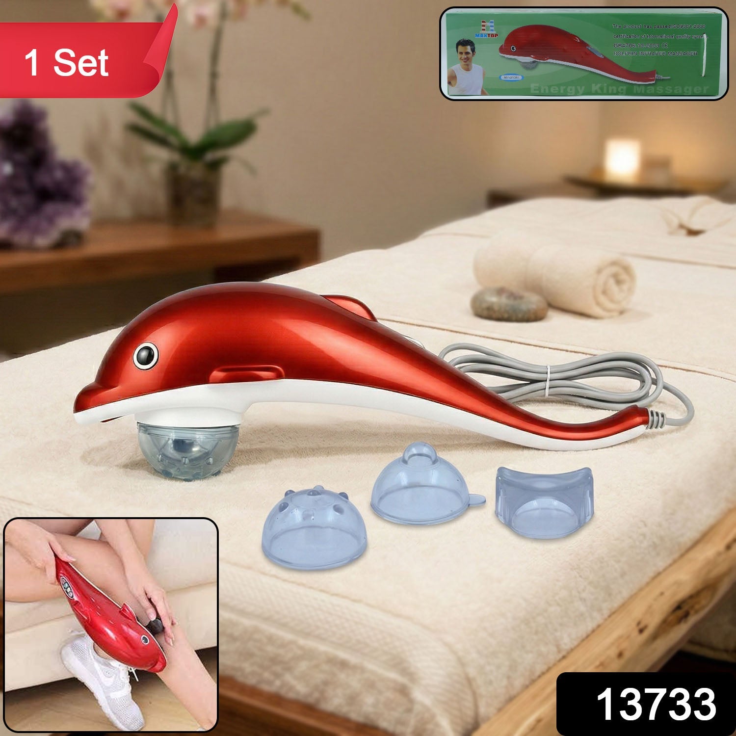 Side view of the Dolphin Handheld Massager highlighting its sleek profile.