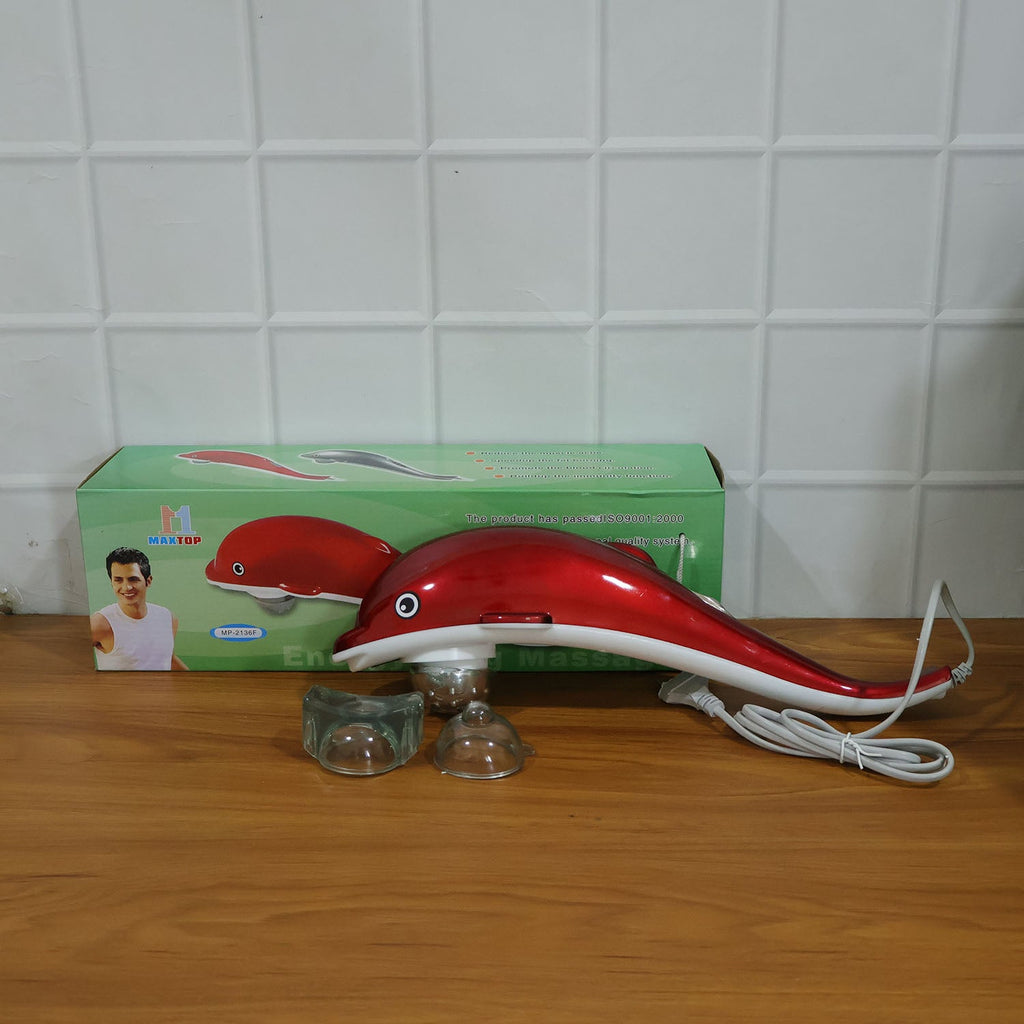 Dolphin Handheld Massager effectively targeting back muscles for deep relief.