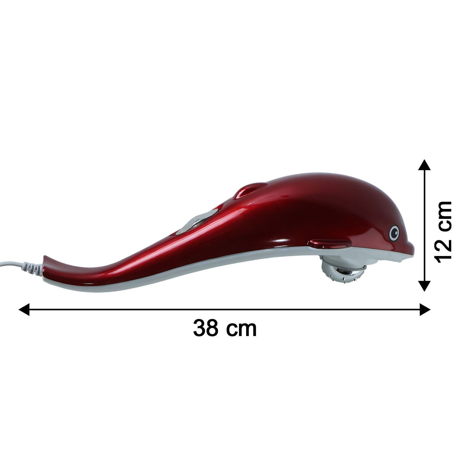 Dolphin Handheld Massager with visual scale to show its compact size.