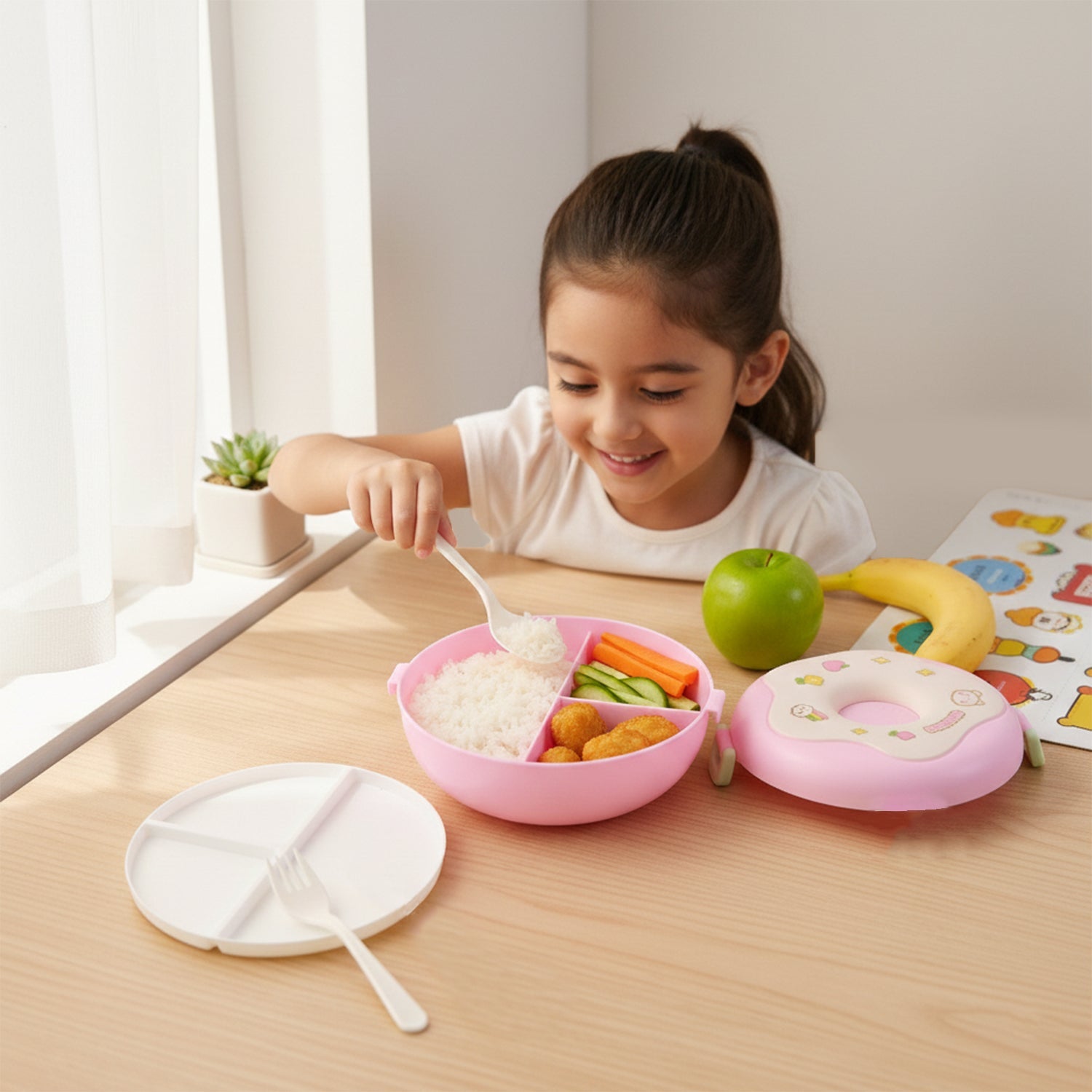 Donut Shaped Lunch Box filled with a variety of colorful and healthy food.