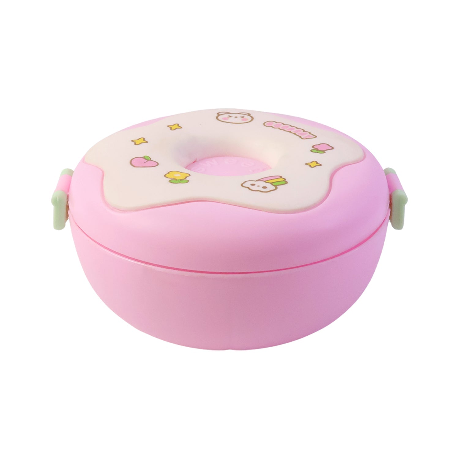 Stack of multiple Donut Shaped Lunch Boxes in assorted colors.