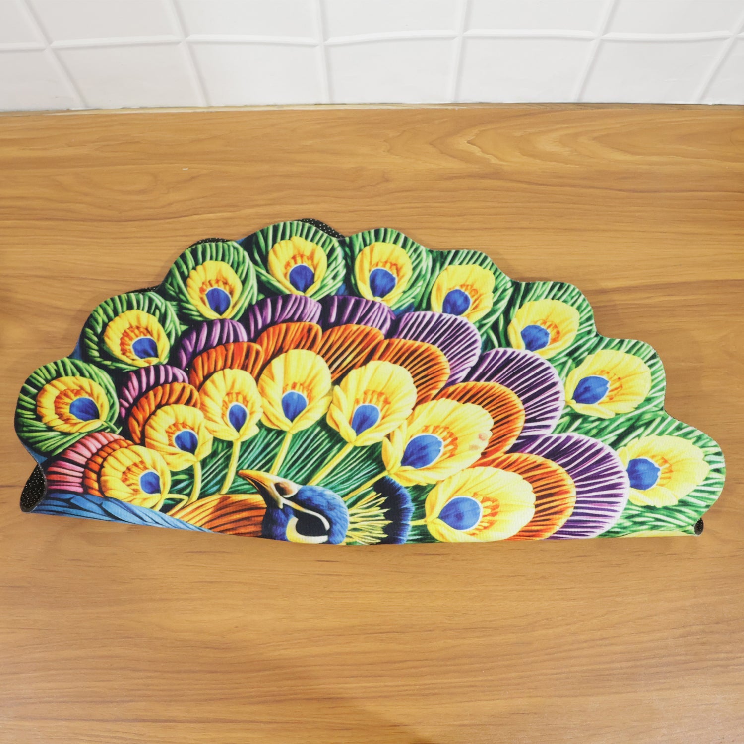 Bright peacock print soft floor mat for home decor