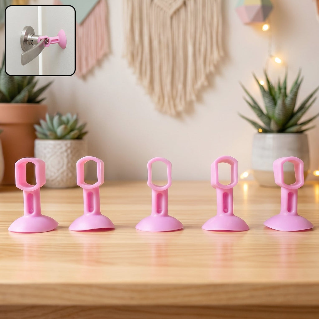 Set of 5 silicone door stoppers with suction base for wall protection