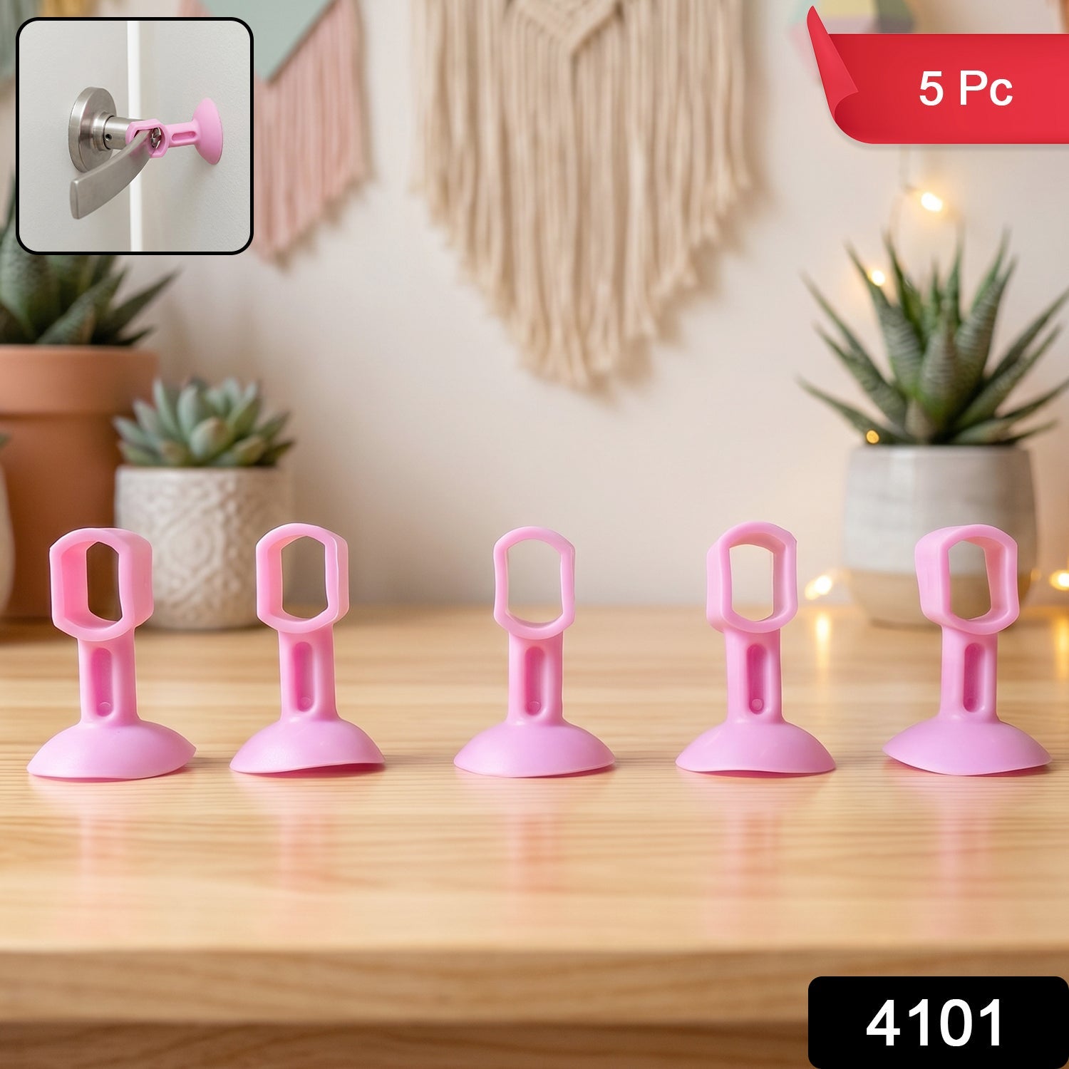 Close-up of silicone door stopper with suction base on smooth surface