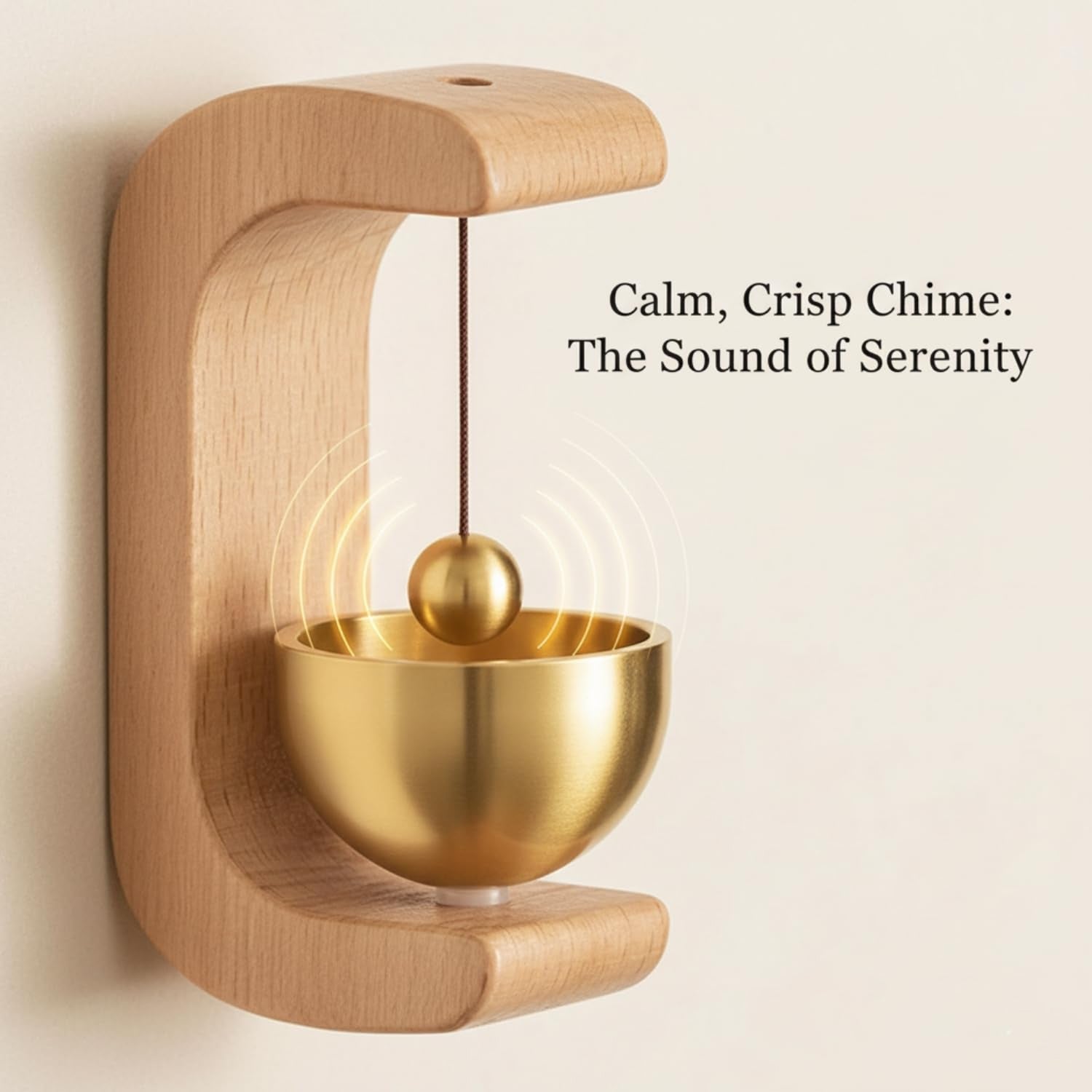 Meditation bell resting on sturdy wooden stand