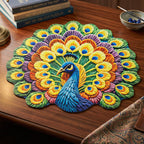 Stylish printed peacock round rug for indoor use