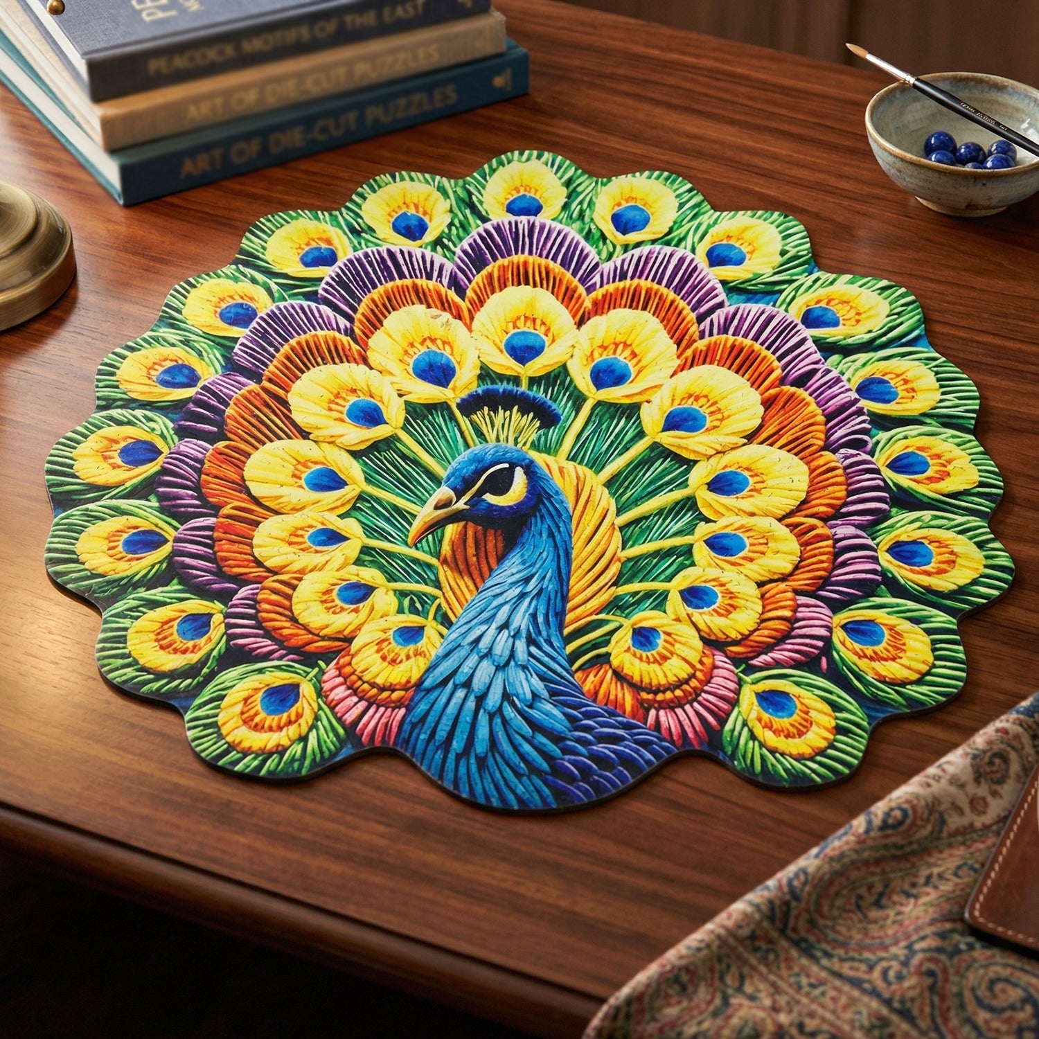 Stylish printed peacock round rug for indoor use