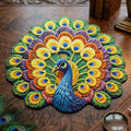 Decorative peacock design round floor mat in vibrant colors