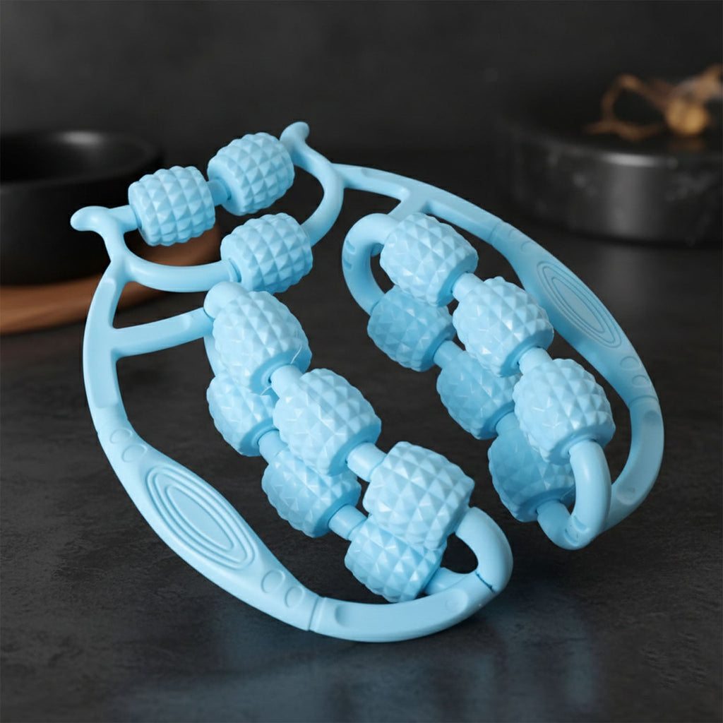 Ergonomic double wheel massage roller with comfortable grip