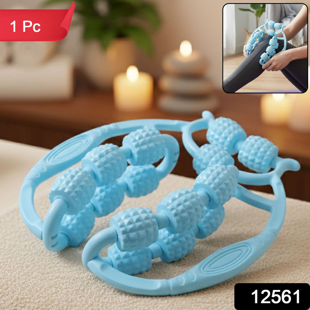 Handheld double wheel body massager with textured wheels for pain relief