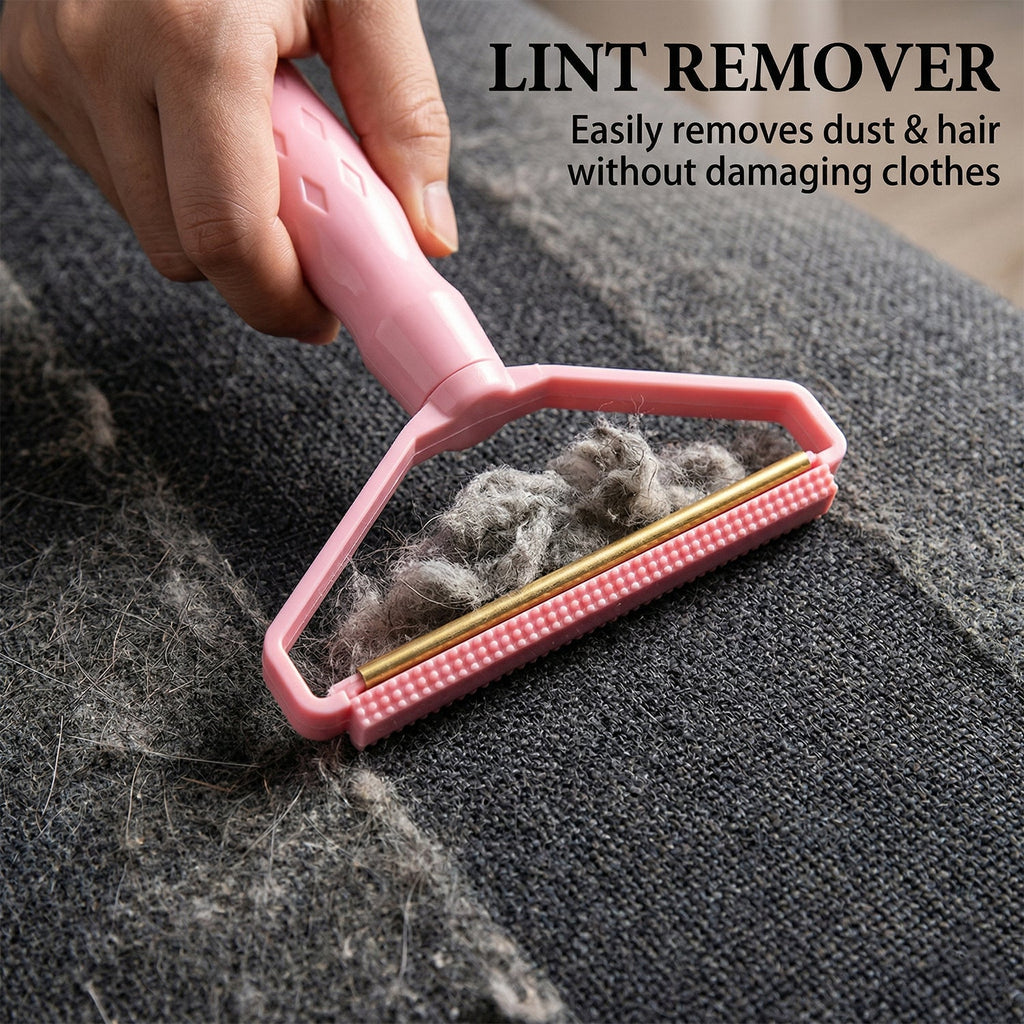 Close-up view of lint remover in use