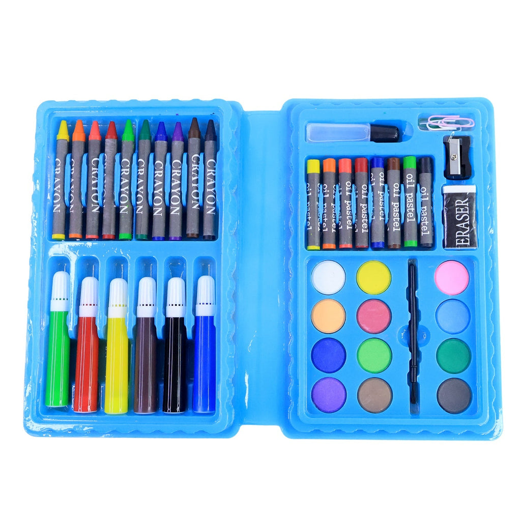 Art and craft box with colorful drawing and painting materials for kids