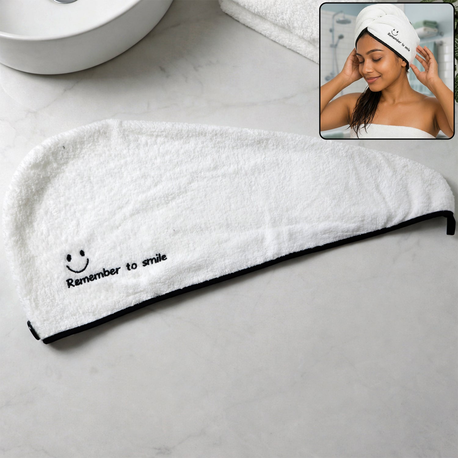 Close-up of soft microfiber hair drying towel wrap
