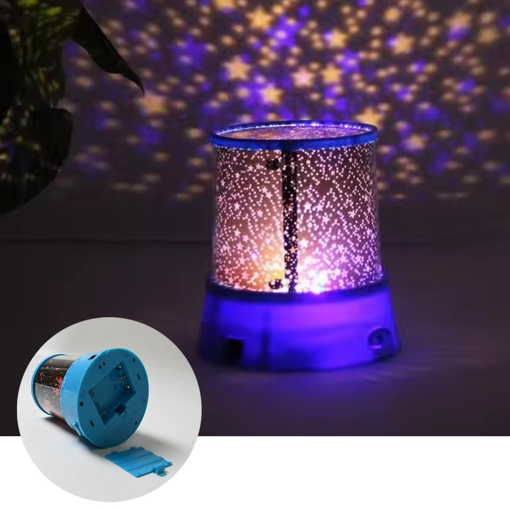 Close-up view of the Star Projector Night Light's top, showing intricate star and moon cutouts.