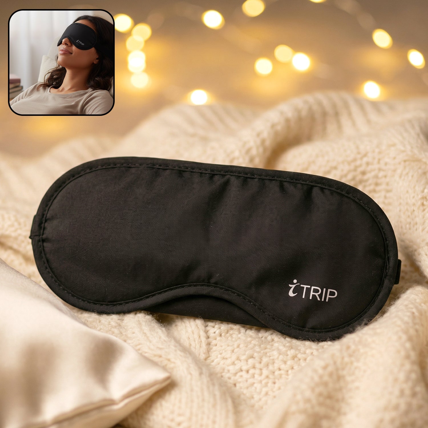 Front view of comfortable padded sleep eye mask