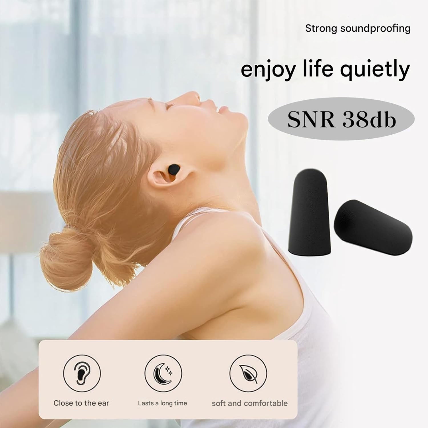Comfortable soft ear plugs displayed as a reusable pair