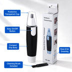 Angled view of the personal grooming device for ear and nose hair by Calm & Curl.