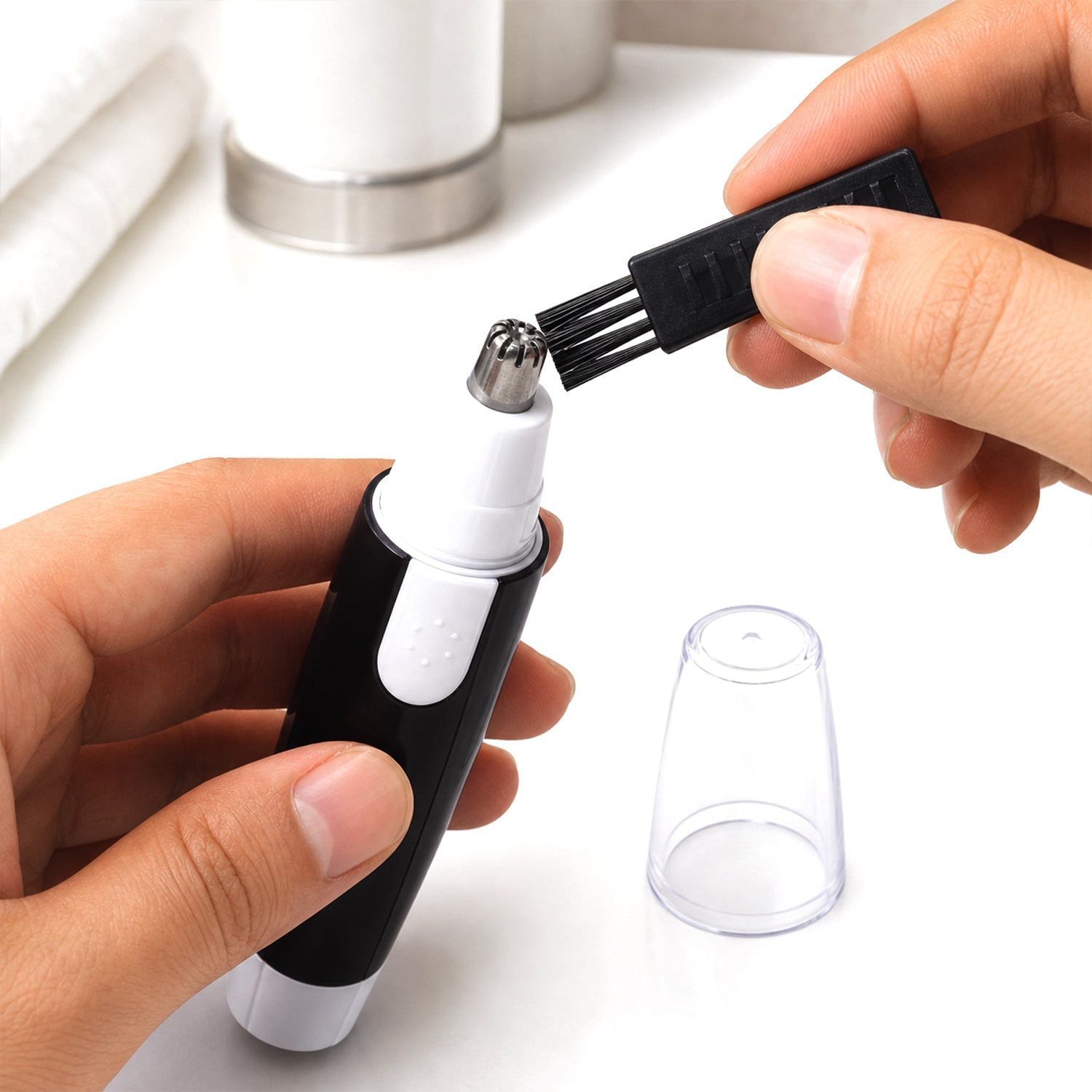 Detailed image of the ear and nose hair trimmer showcasing its durable casing.