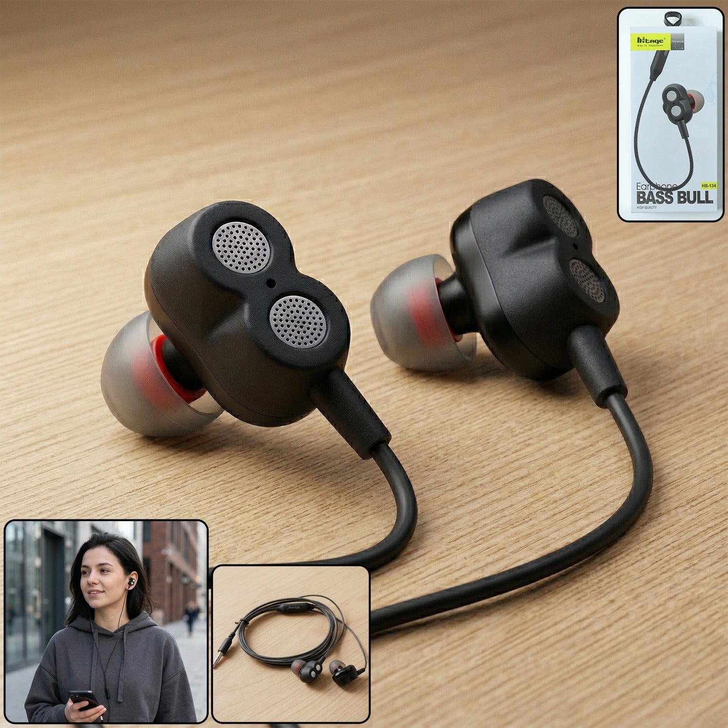 High bass stereo sound wired in ear earphones with microphone