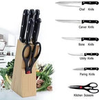 Cutlery knife block set with ergonomic handles and tempered steel blades