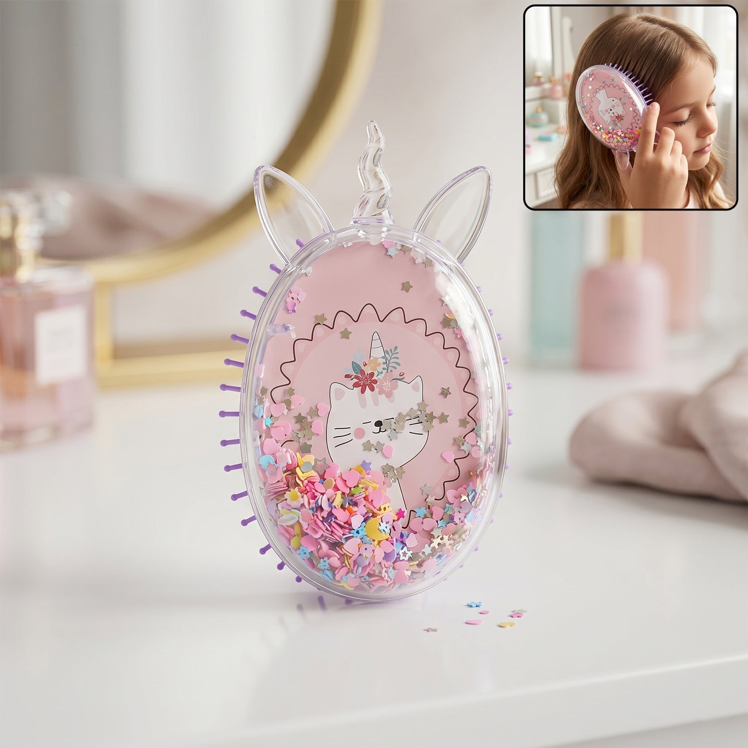 Cute unicorn theme magic floating glitter hair comb for kids