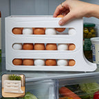 Plastic egg storage organizer in refrigerator for neat kitchen organization