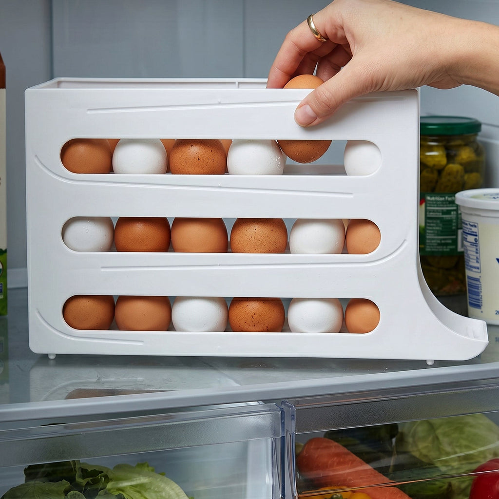 Freezer safe egg storage box with rolling design