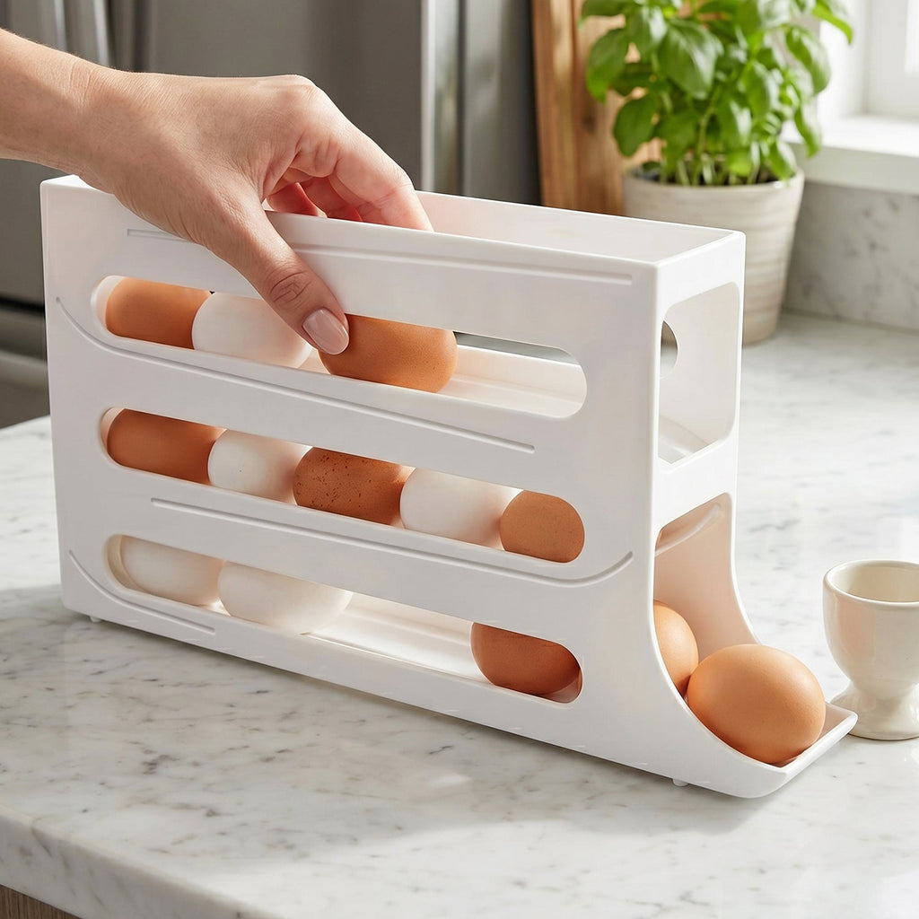 Space-saving fridge egg organizer rack