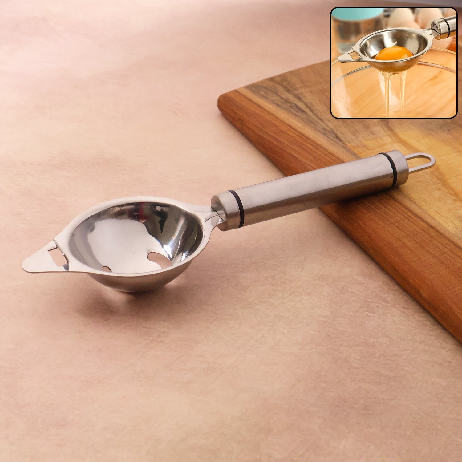 Premium stainless steel egg separator tool with deep bowl design
