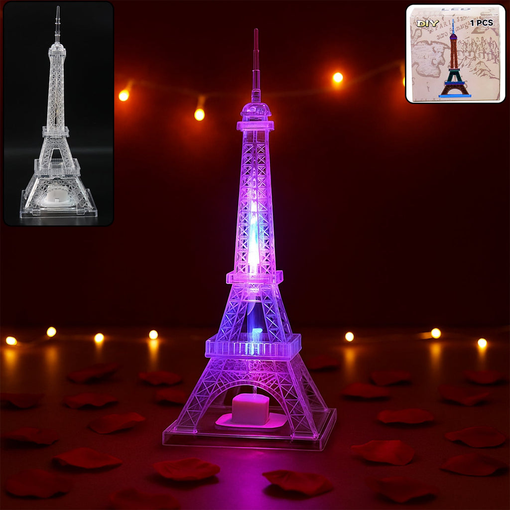 LED Eiffel Tower decorative night light showing crystal-effect multi-color glow