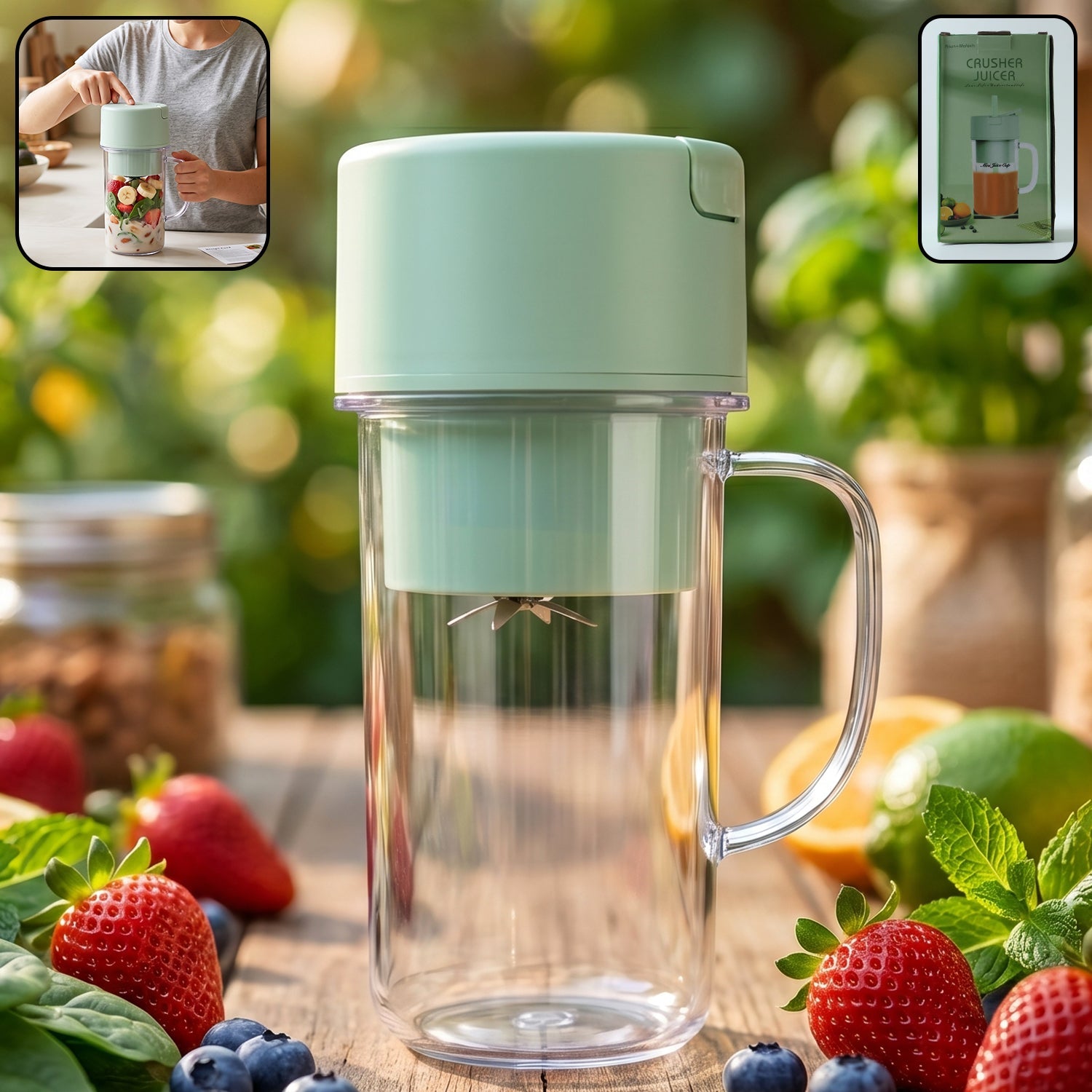 Portable electric juicer mixer grinder with handle for travel