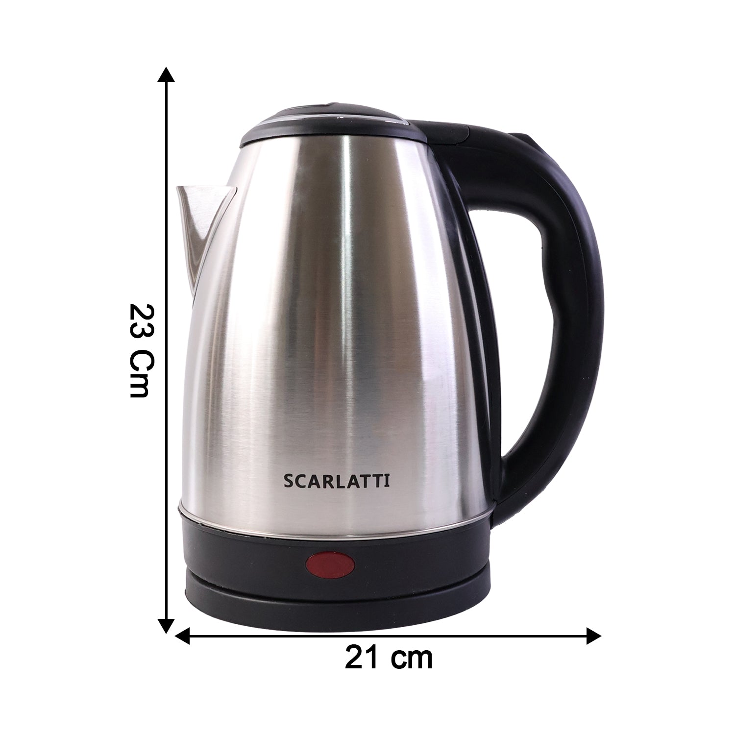 Front view of stainless steel electric kettle with compact design