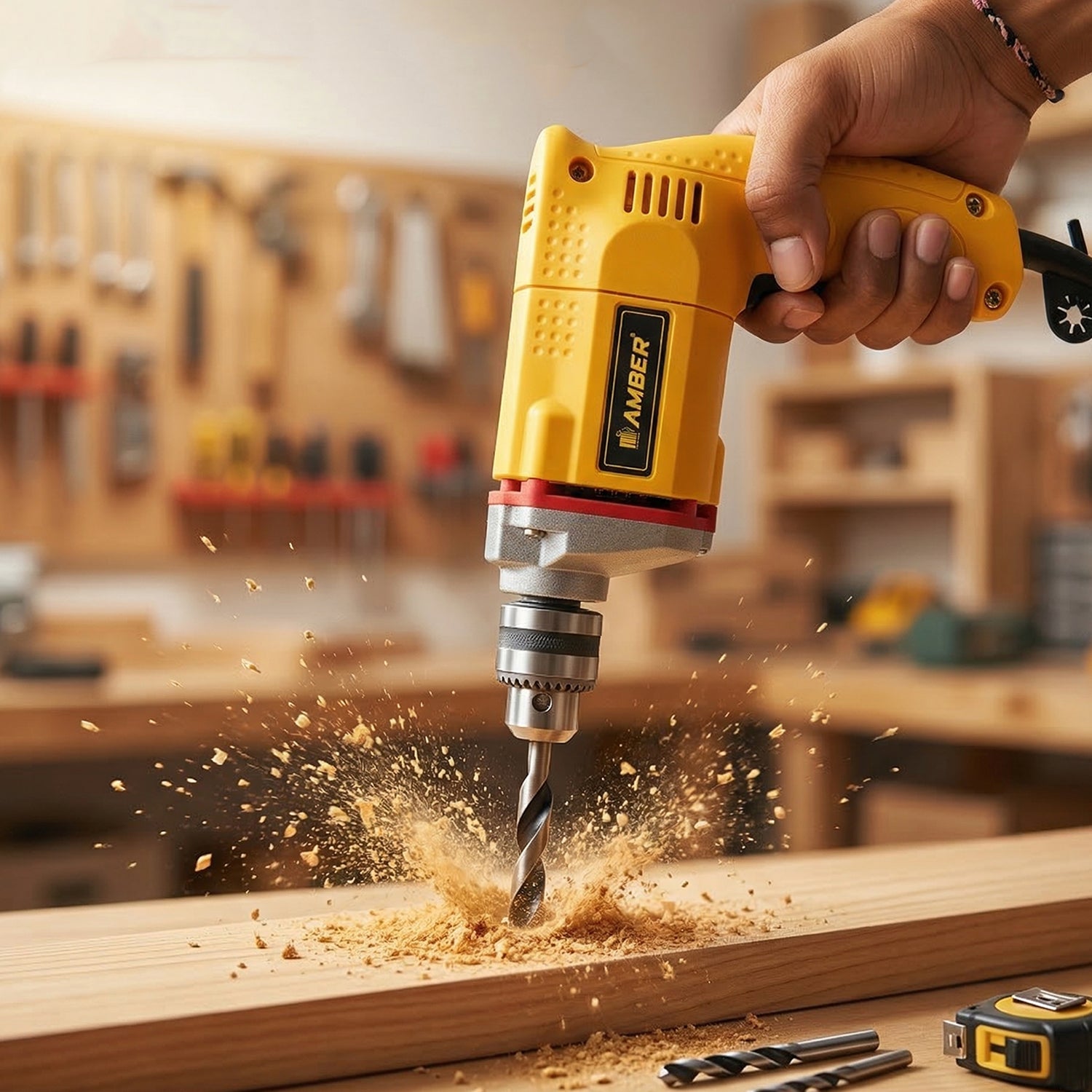Power drill used on various surfaces including wood and metal