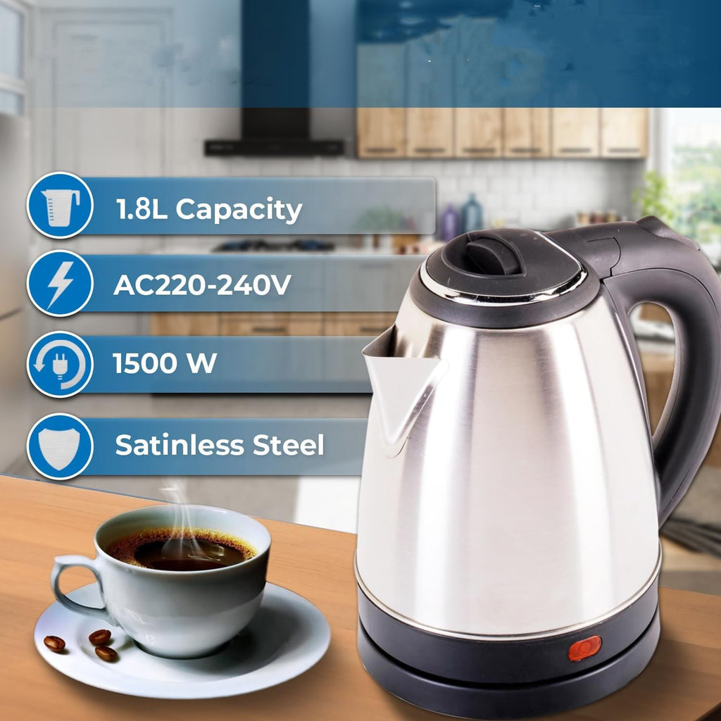 Electric kettle showing wide opening for easy cleaning and maintenance